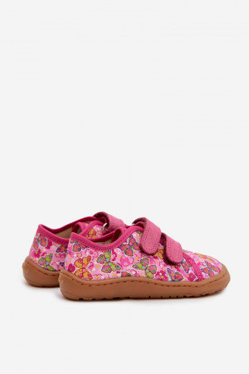 Hausschuhe Kindisch Barefoot Schmetterlinge Froddo Canvas G1700440-11 pinke Farbe 2