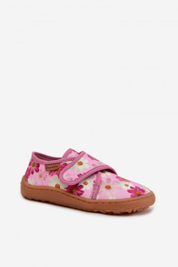 Kinder-Barefoot-Slipper mit Klettverschluss und Blumen Froddo G1700438-8 in Rosa