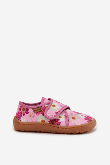 Hausschuhe Kindisch Kindisch mit Klebeverschlüssen Barefoot mit Blumen Froddo G1700438-8 pinke Farbe 2