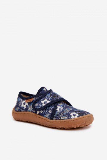 Jungen-Barefoot-Slipper mit Klettverschluss und Bällen Froddo G1700438-6 in Dunkelblau