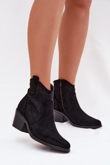 Damen-Ausschnitt-Stiefeletten mit Absatz S.Barski HY61-8013 in Schwarz