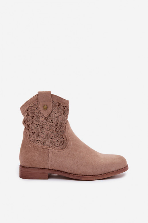 Damenstiefel mit breiten Absätzen mit durchbrochenen Elementen S.Barski HY61-8025 Beige