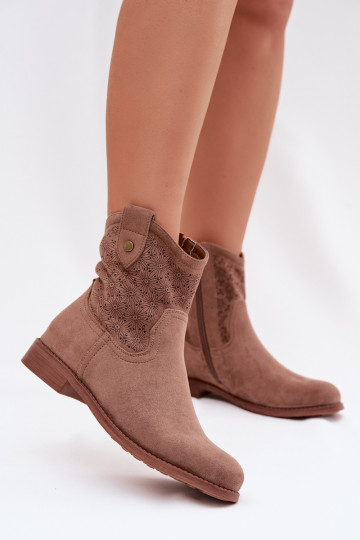 Damenstiefel mit breiten Absätzen mit durchbrochenen Elementen S.Barski HY61-8025 braune Farbe 2