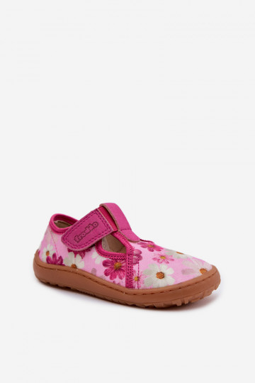 Kinder-Slipper mit Klettverschluss und Blumen Barefoot Frod
