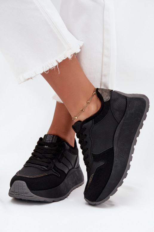 sich Zuarm laufen Sneakers Stilvollllschuhe Feminin mit einer Plattform Big Star SS274007 HI-POLY SYSTEM schZuarze Farbe
