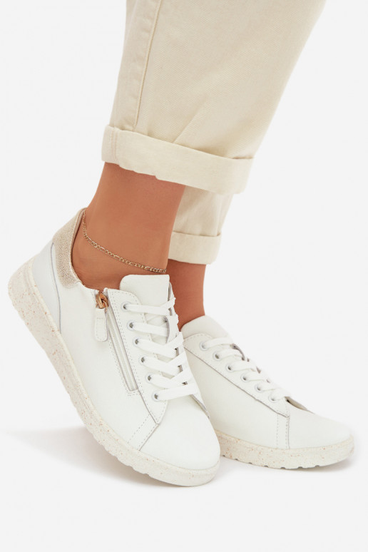 Haut Schuhe Feminin mit Reißverschlüssen INeiß-goldene Farbe Dorothea