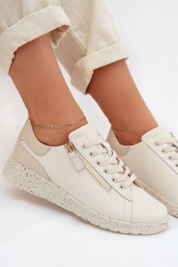 Haut Schuhe Feminin mit Reißverschlüssen Beige Dorothea