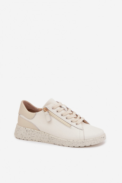 Haut Schuhe Feminin mit Reißverschlüssen Beige Dorothea
