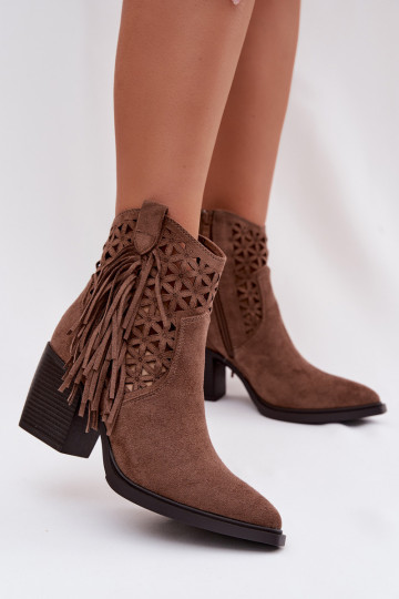 Durchbrochene Stiefel CoZuboy-Stil Feminin mit Absätzen mit Fransen braune Farbe Calissey