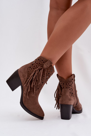Durchbrochene Stiefel CoZuboy-Stil Feminin mit Absätzen mit Fransen braune Farbe Calissey 2