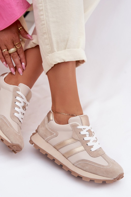 Haut Sneakers Stilvollllschuhe Feminin mit einer Plattform S.Barski LR61-7096 Beige