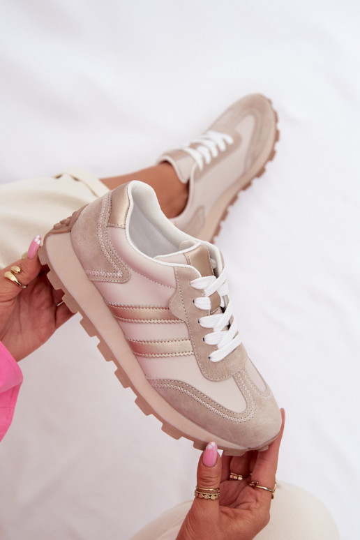 Haut Sneakers Stilvollllschuhe Feminin mit einer Plattform S.Barski LR61-7096 Beige