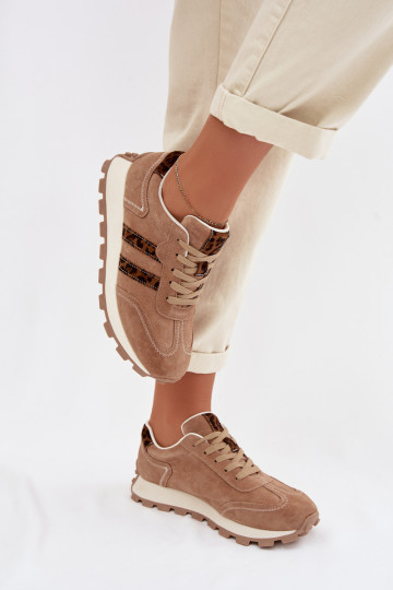 Damen Wildledersneaker mit Plateau und Leopardenmuster S.Barski LR61-7071 braun