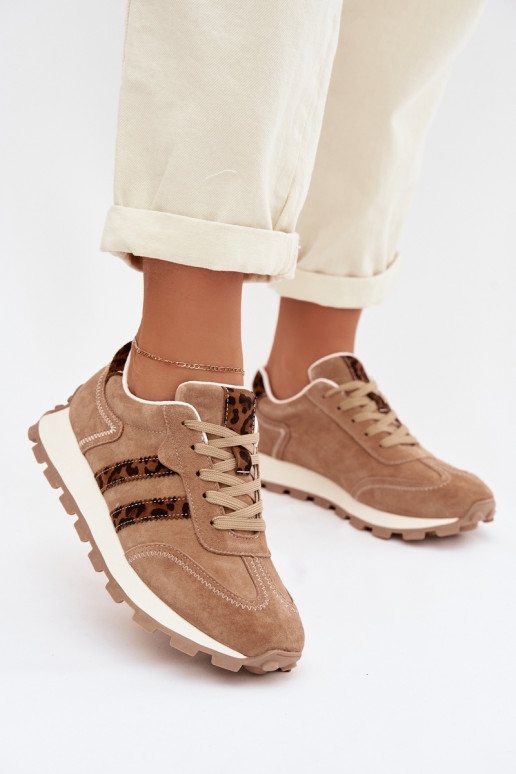 aus INildleder Sneakers Stilvollllschuhe Feminin mit einer Plattform mit Leopardenfellmuster S.Barski LR61-7071 braune Farbe