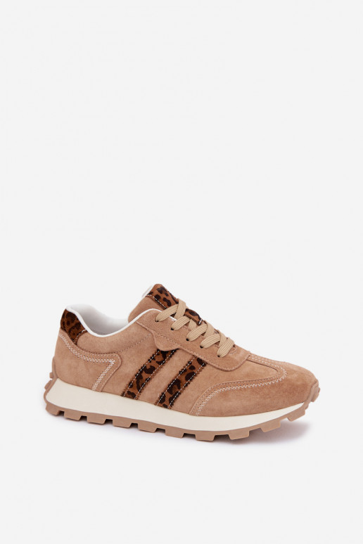 aus INildleder Sneakers Stilvollllschuhe Feminin mit einer Plattform mit Leopardenfellmuster S.Barski LR61-7071 braune Farbe