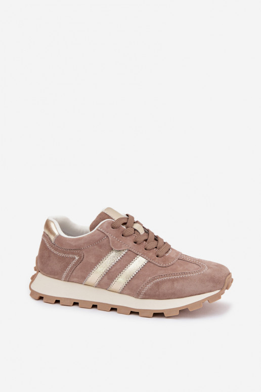aus INildleder Sneakers Stilvollllschuhe Feminin mit einer Plattform S.Barski LR61-7097 Beige