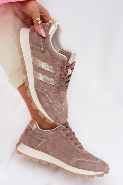 aus INildleder Sneakers Stilvollllschuhe Feminin mit einer Plattform S.Barski LR61-7097 Beige
