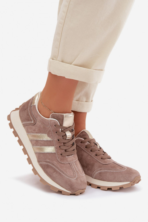 aus INildleder Sneakers Stilvollllschuhe Feminin mit einer Plattform S.Barski LR61-7097 Beige