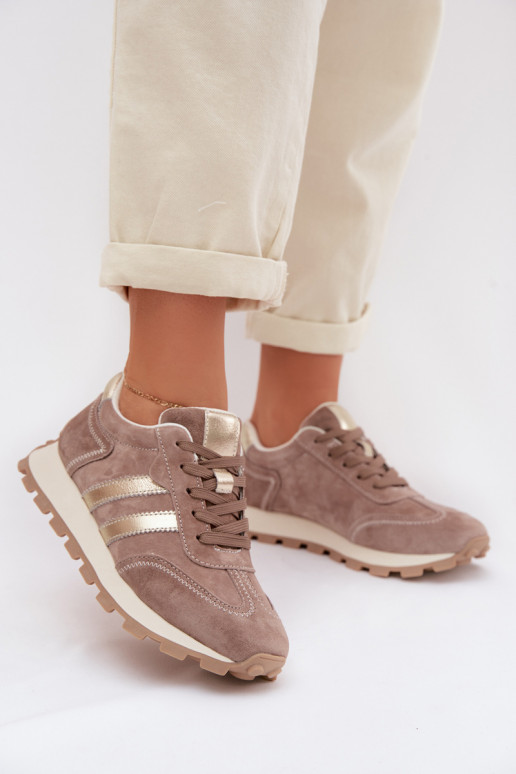 aus INildleder Sneakers Stilvollllschuhe Feminin mit einer Plattform S.Barski LR61-7097 Beige