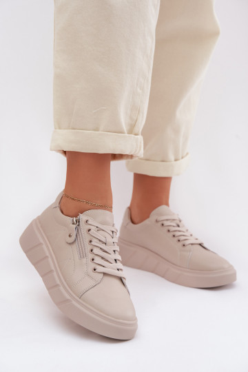 Haut Schuhe Feminin mit Reißverschlüssen Beige Althea 2