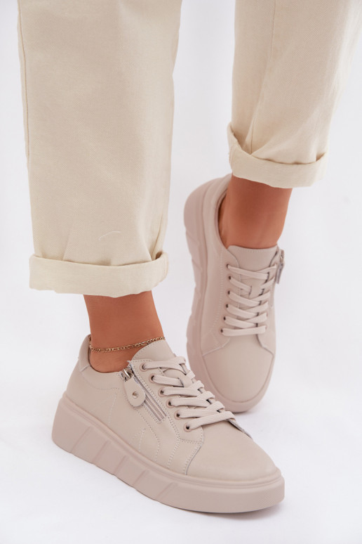 Haut Schuhe Feminin mit Reißverschlüssen Beige Althea