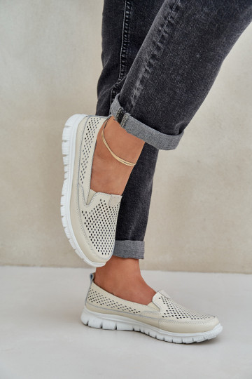  Haut mit durchbrochenen Elementen Plateau-Mokassins für Damen Beige Tanelora