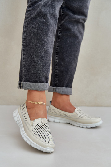  Haut mit durchbrochenen Elementen Plateau-Mokassins für Damen Beige Tanelora 2