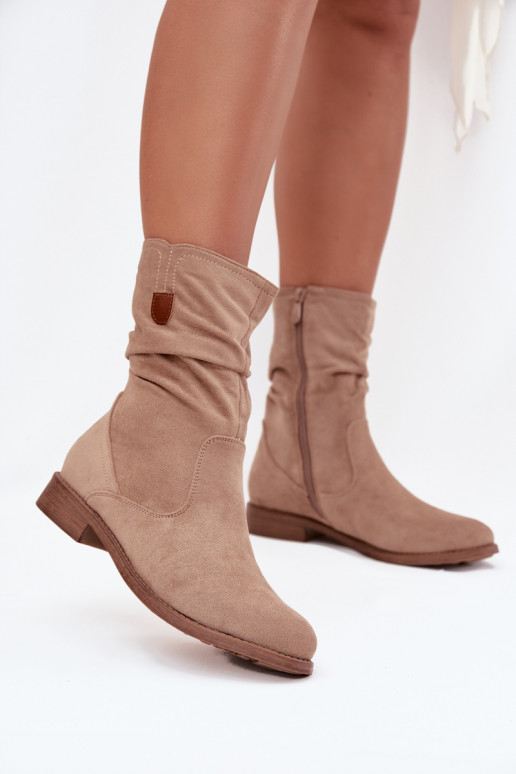 sich Zuarm laufen Damenstiefel Mit gekräuseltem Oberteil mit breiten Absätzen Beige Krisia