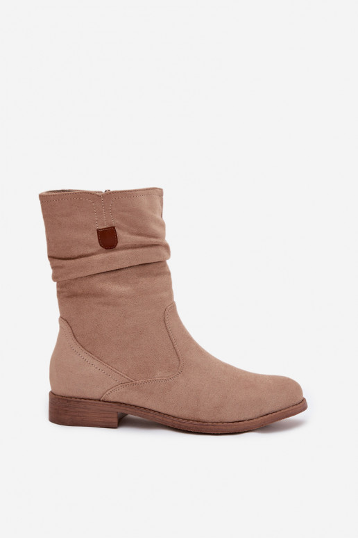 sich Zuarm laufen Damenstiefel Mit gekräuseltem Oberteil mit breiten Absätzen Beige Krisia