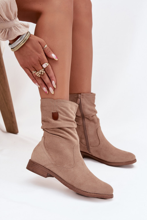 sich Zuarm laufen Damenstiefel Mit gekräuseltem Oberteil mit breiten Absätzen Beige Krisia