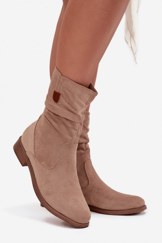 sich Zuarm laufen Damenstiefel Mit gekräuseltem Oberteil mit breiten Absätzen Beige Krisia