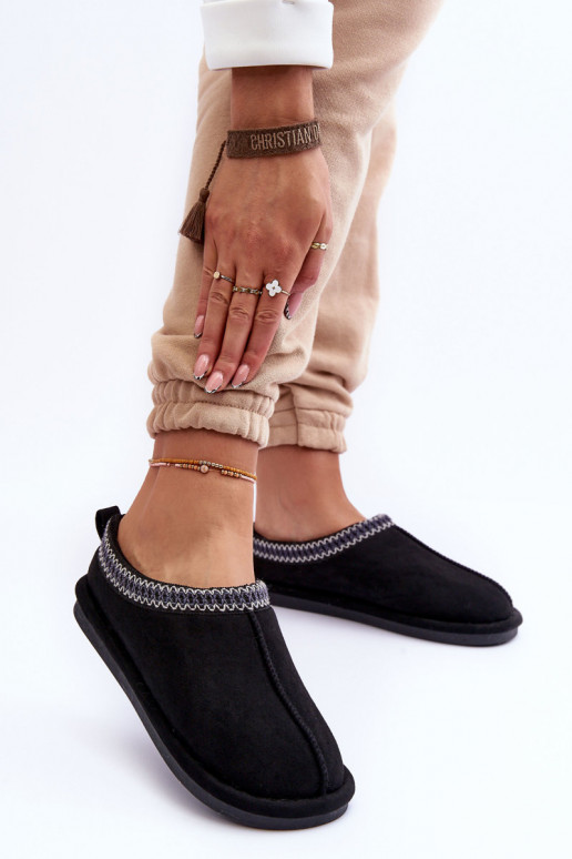 Feminin aus INildleder Hausschuhe mit Pelzmantel schZuarze Farbe Polinna