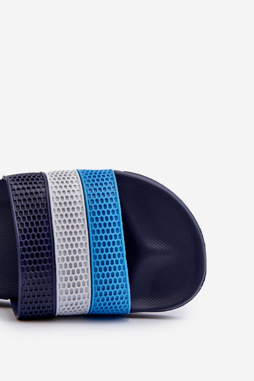 Klassisches Stilvollll Hausschuhe Männlich mit Streifen Dunkelblau Sylri