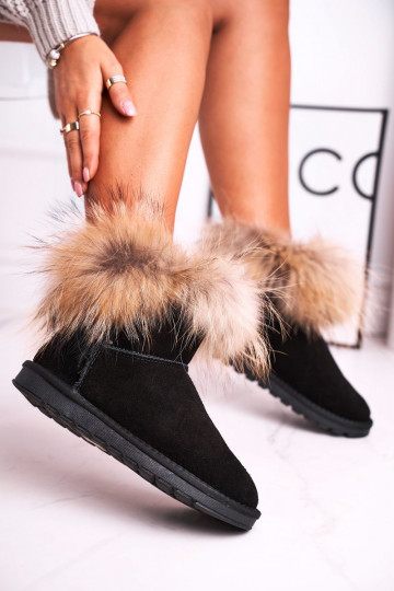Damen Leder Schneestiefel mit Fell schwarz Alexa 2