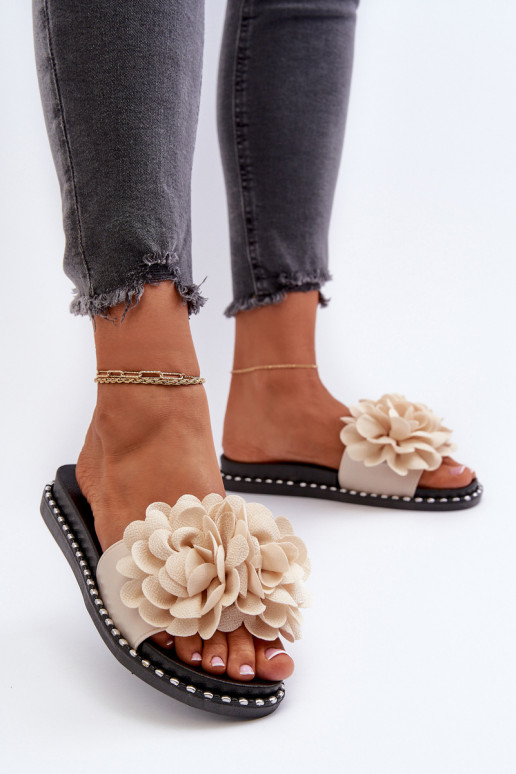 Damenhausschuhe Ozdobione mit floralen Motivenami Beige Cellanen