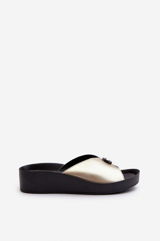 Lederhausschuhe Feminin mit Ornamenten goldene Farbe S.Barski KV27-027