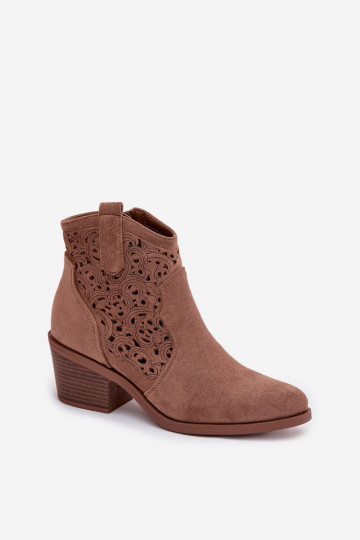 Löchrige Stiefeletten im Cowboy-Stil für Frauen mit Absatz S.Barski HY61-8012 in Braun 2