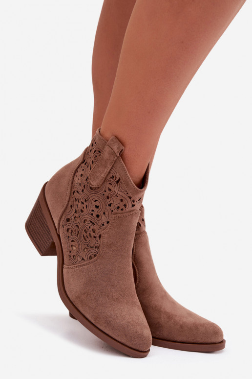 Löchrige Stiefeletten im Cowboy-Stil für Frauen mit Absatz S.Barski HY61-8012 in Braun