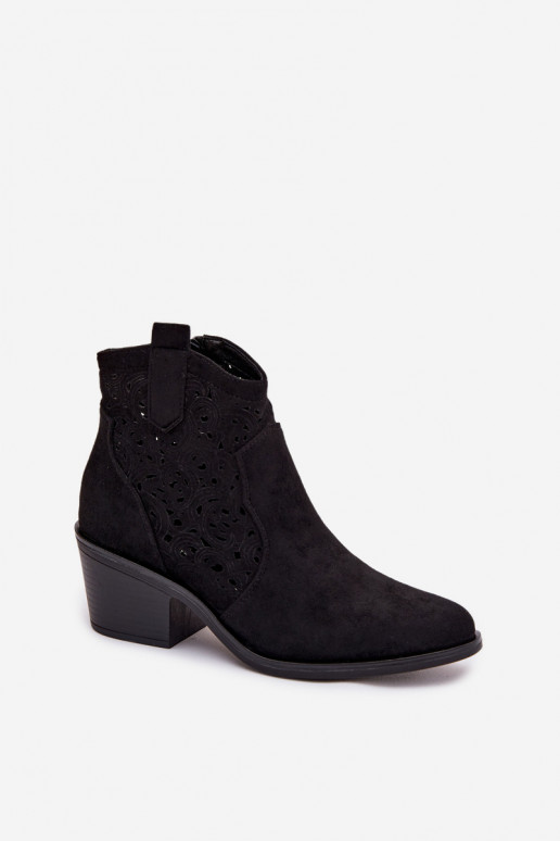 Ajourierte Damen-Cowboy-Stiefeletten mit Absatz S.Barski HY61-8012 schwarze Farbe