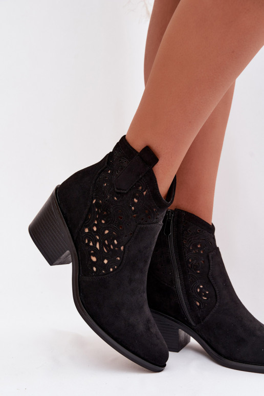 Ajourierte Damen-Cowboy-Stiefeletten mit Absatz S.Barski HY61-8012 schwarze Farbe