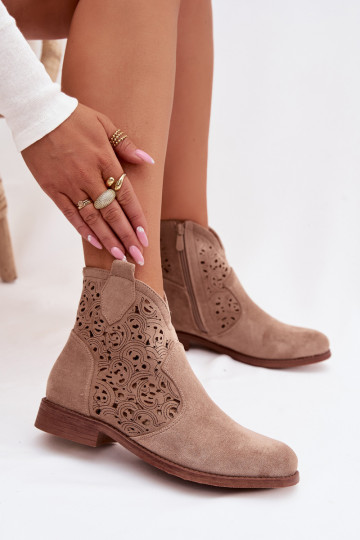 Ajourierte Damen-Stiefeletten mit breiten Absätzen S.Barski HY61-8026 sandfarbene Farbe 2