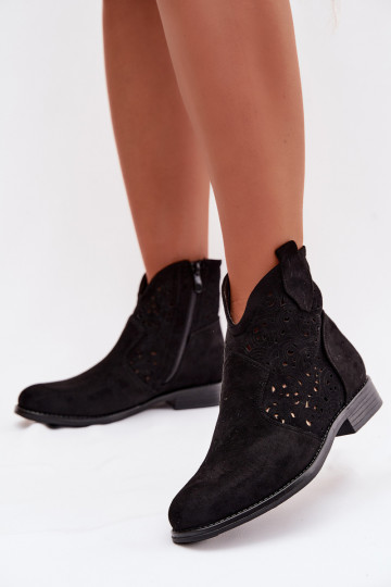 Ajourierte Damen-Stiefeletten mit breiten Absätzen S.Barski HY61-8026 schwarze Farbe