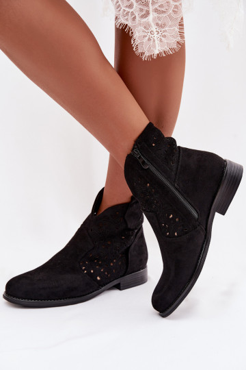 Ajourierte Damen-Stiefeletten mit breiten Absätzen S.Barski HY61-8026 schwarze Farbe 2