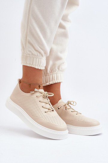 mit durchbrochenen Elementen Freizeitschuhe Beige Unassemia 2