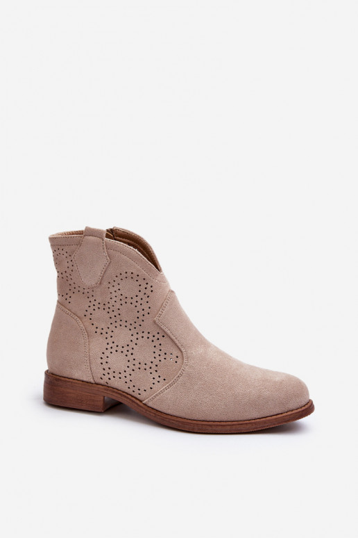 Durchbrochene Stiefel Feminin mit breiten Absätzen elfenbeinfarbe S.Barski HY66-151
