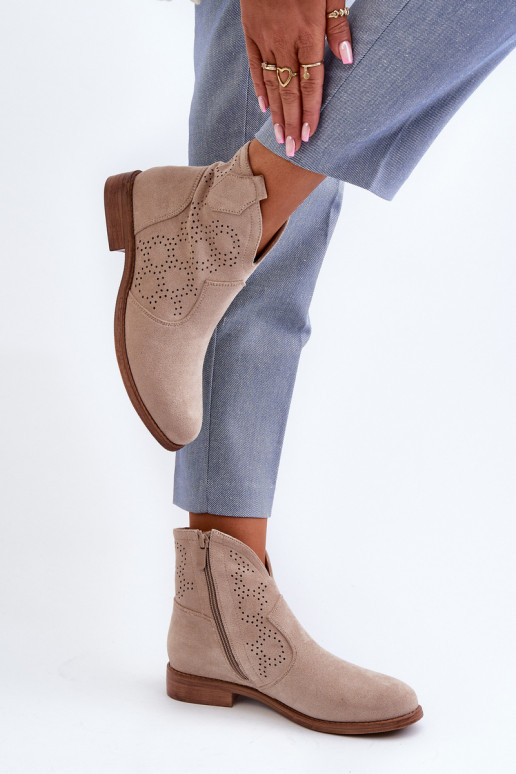 Durchbrochene Stiefel Feminin mit breiten Absätzen elfenbeinfarbe S.Barski HY66-151