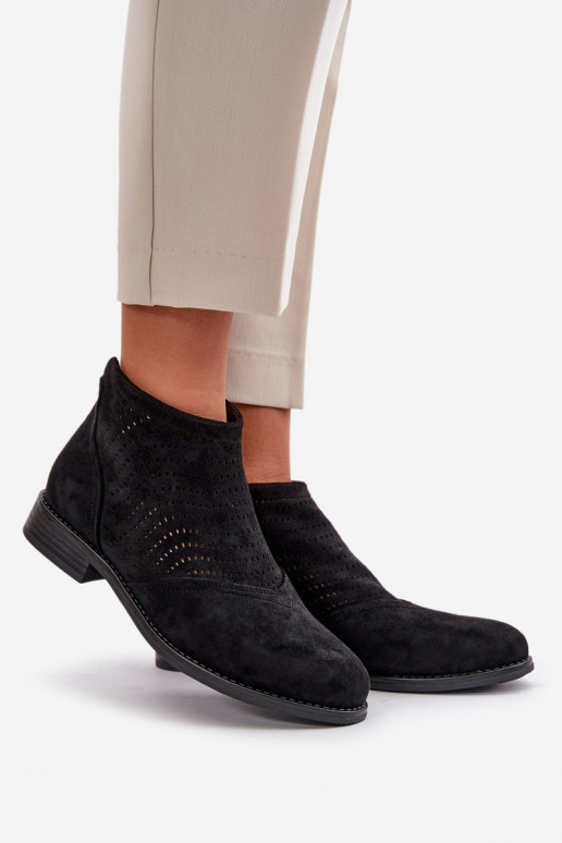 Damenstiefel mit breiten Absätzen mit durchbrochenen Elementen schZuarze Farbe S.Barski HY42-076