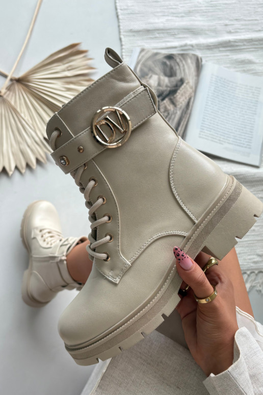 sich Zuarm laufen Arbeitsstiefeletten Feminin Mit Dekorationen Detalem Beige Talyssa