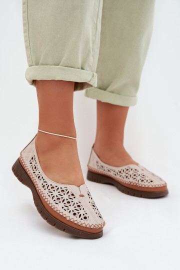 Ażurowe Damenballetschuhe aus natürlichem Leder Sergio Leone SP-006 in grau 2