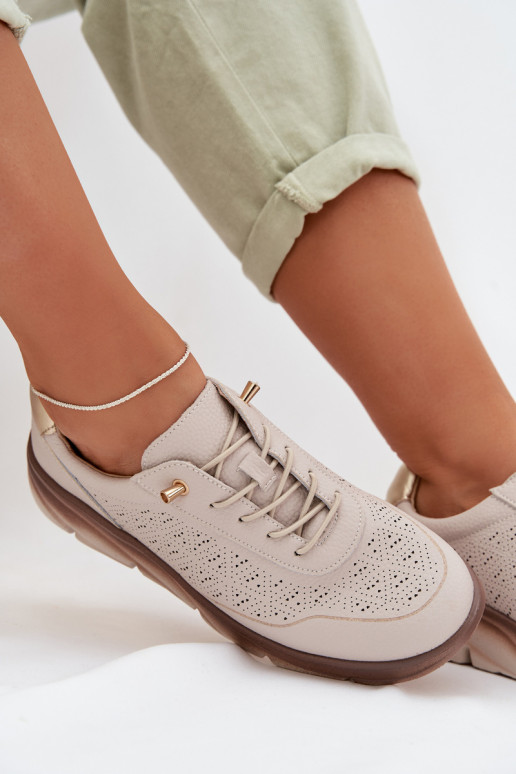 Haut aus INildleder Sneakers Stilvollllschuhe Feminin mit durchbrochenen Elementen Sergio Leone SP-002 braune Farbe